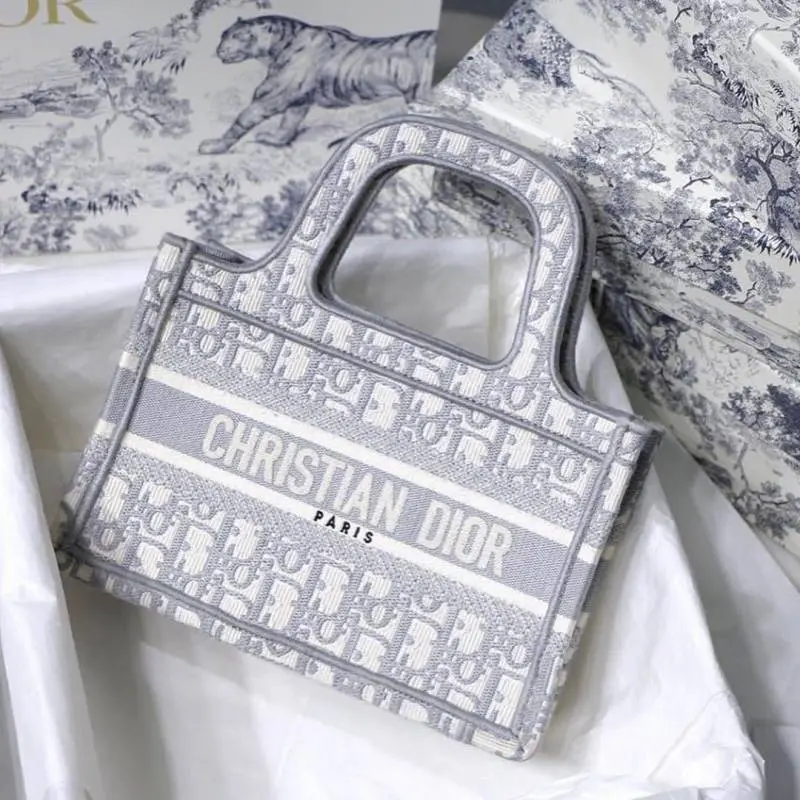Dior Book Tote Mini Grey With OriginalBox DustCover RibbonPacking - Image 6