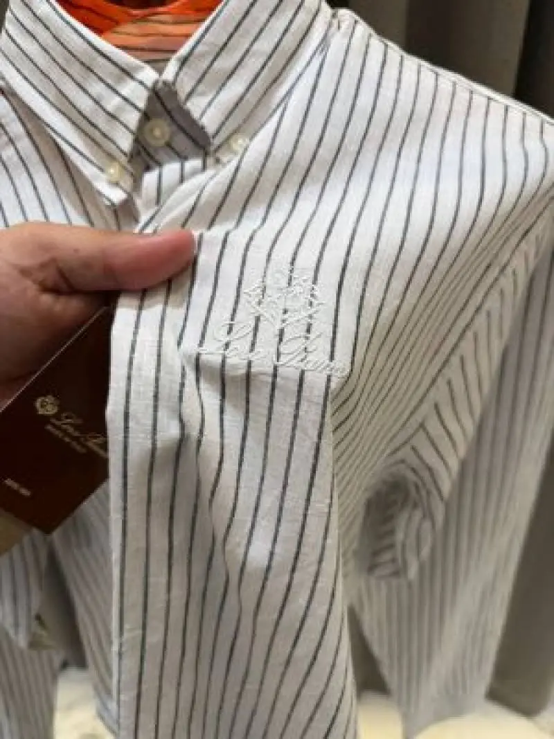 Lorro Pianna Chest Logo Lining Full Sleeves Shirt White - Image 3