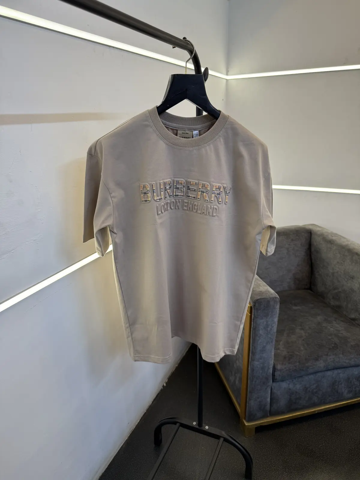 Burberry beige oversize puff print imported round neck tshirt