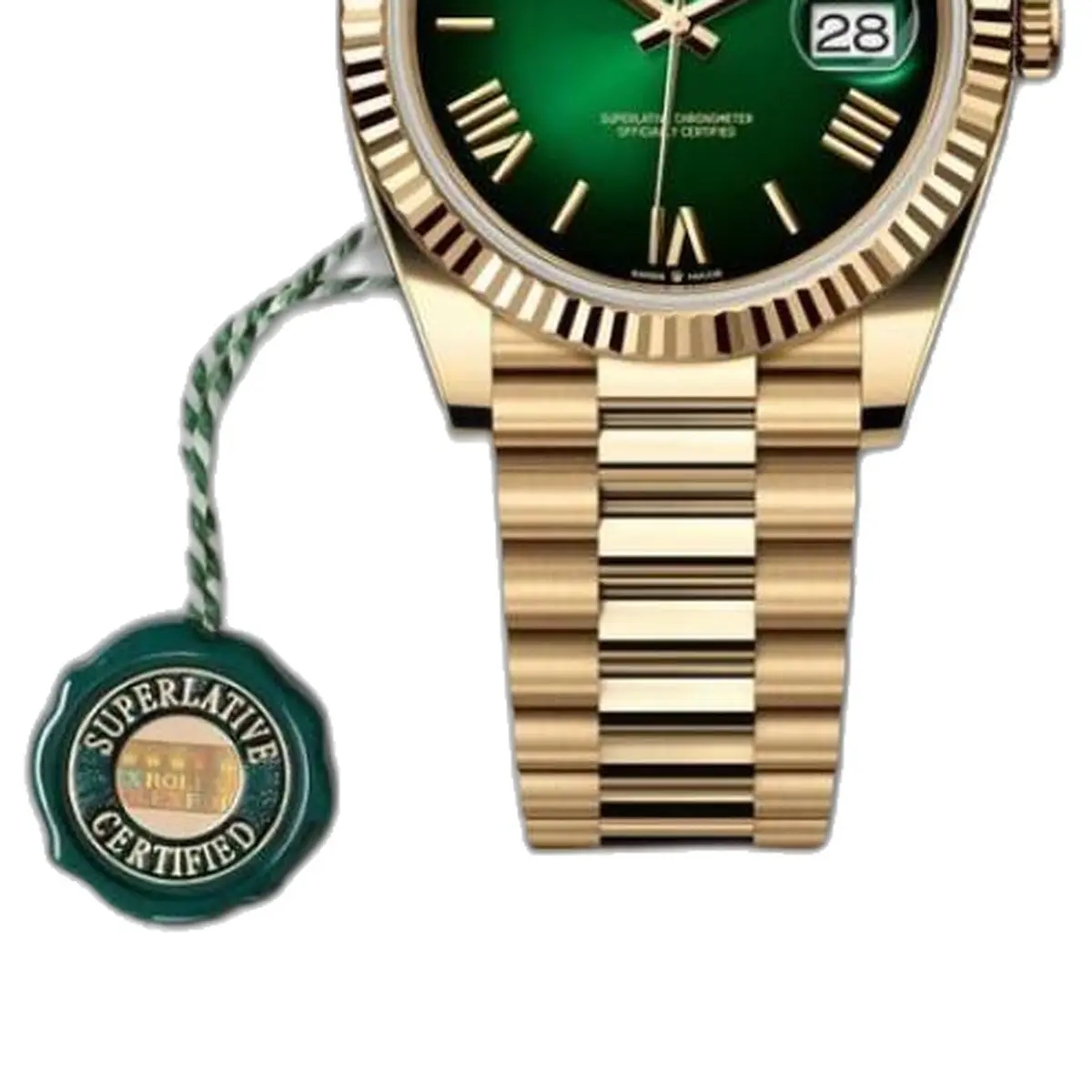 Rolex Oyster Perpetual Day Date 40 Battery Gold Green - strap