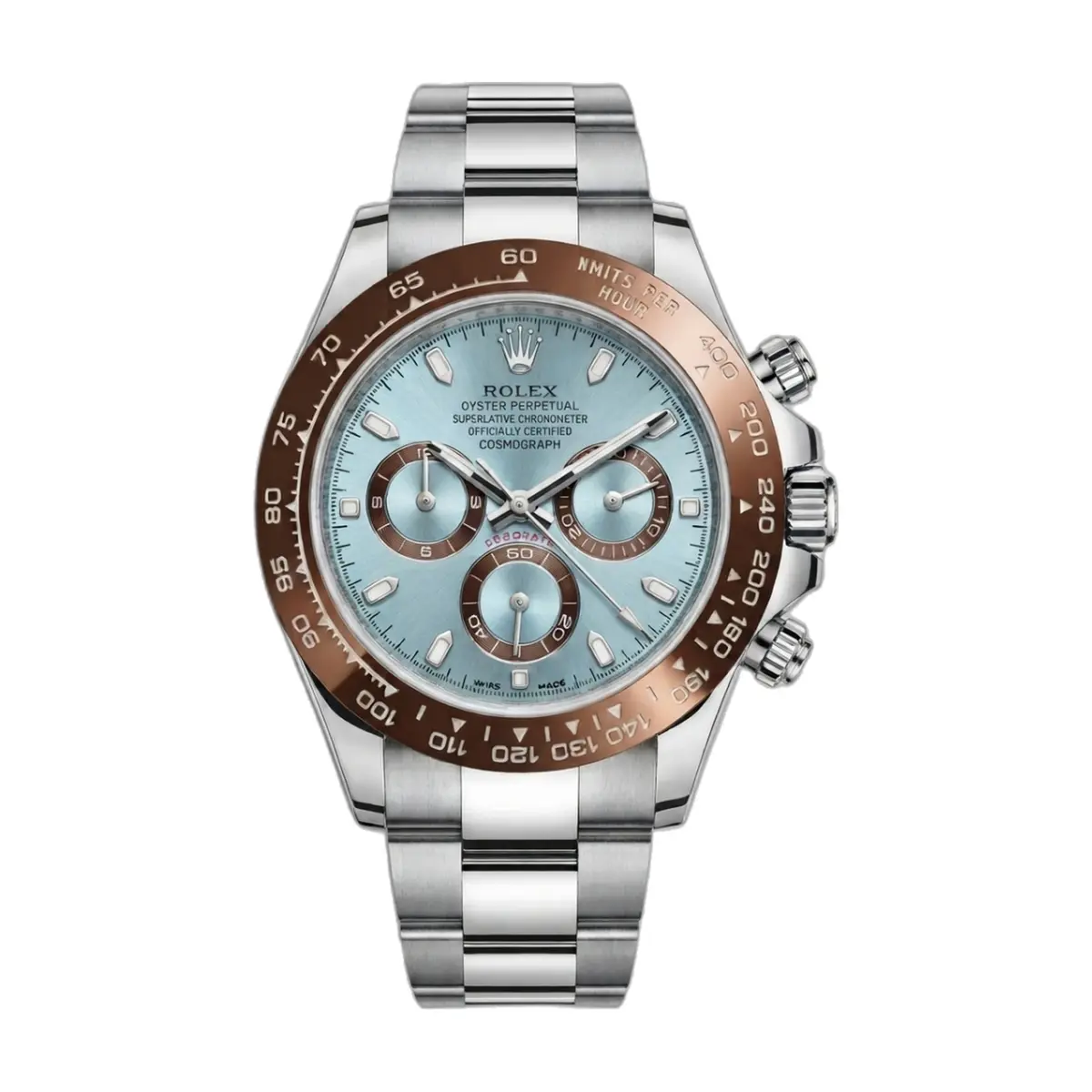 Rolex Daytona chronograph sky Blue platinum - front view