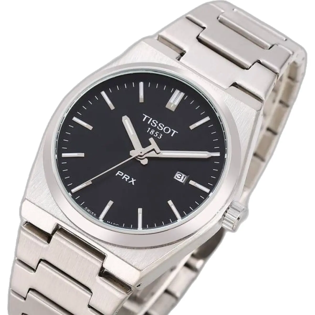 Tissot 1853 Prx Silver-Black Plain - dial close-up