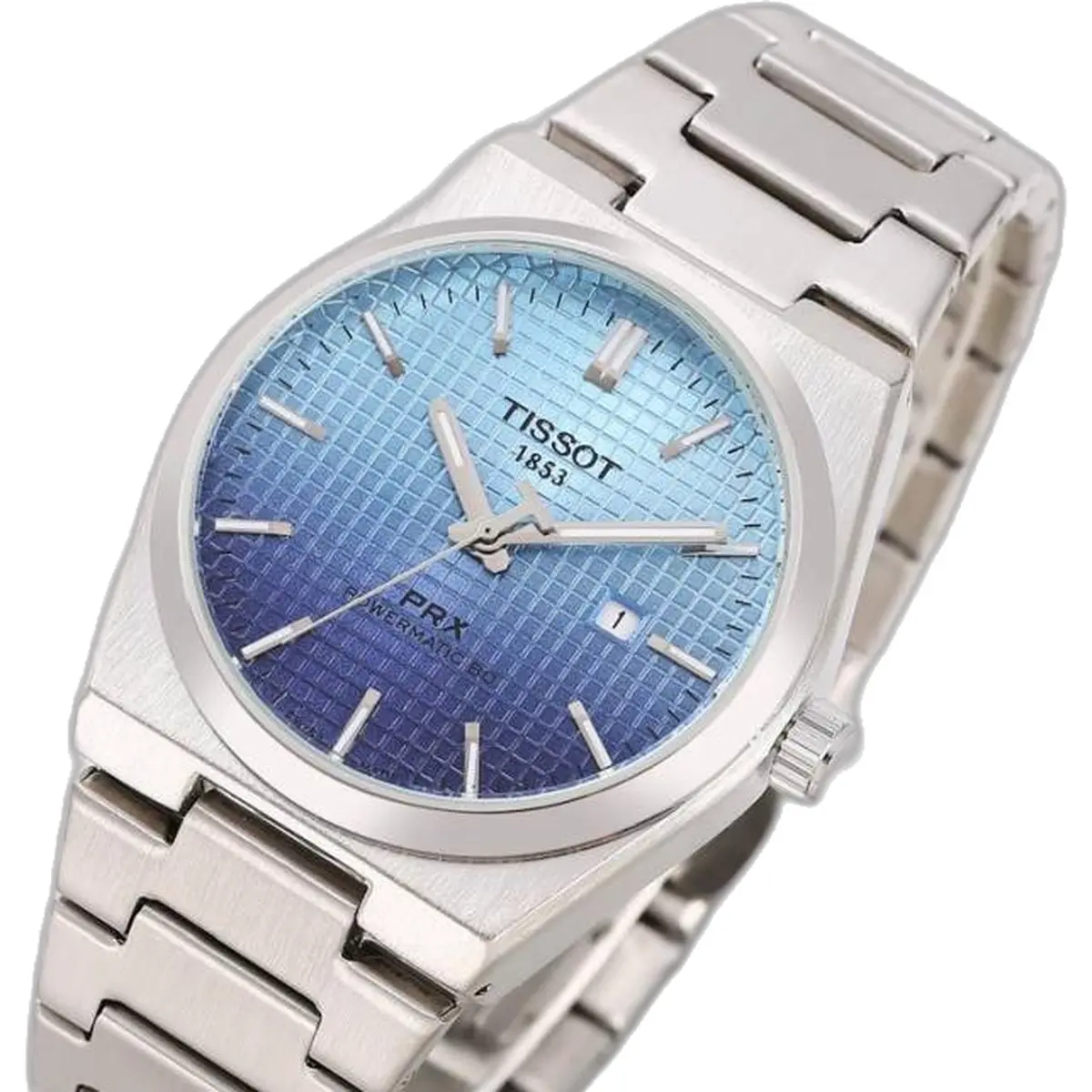 Tissot 1853 Prx Silver-SkyBlue & Blue - dial close-up