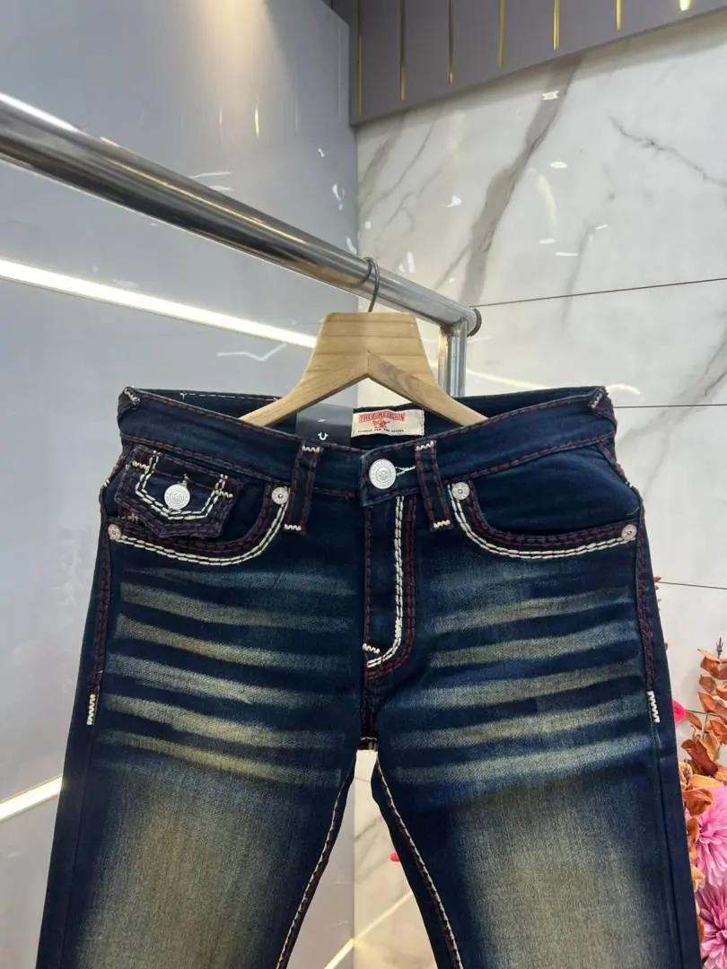 True Religion Green shade Boot Cut Premium Imported Stretchable Lycra Fabric Denim with Back Pocket Embroidered Design 3957 - Image 4