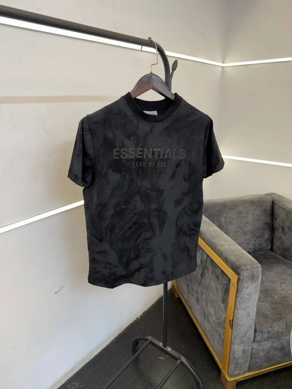 Essentials laser print imported round neck tshirt black