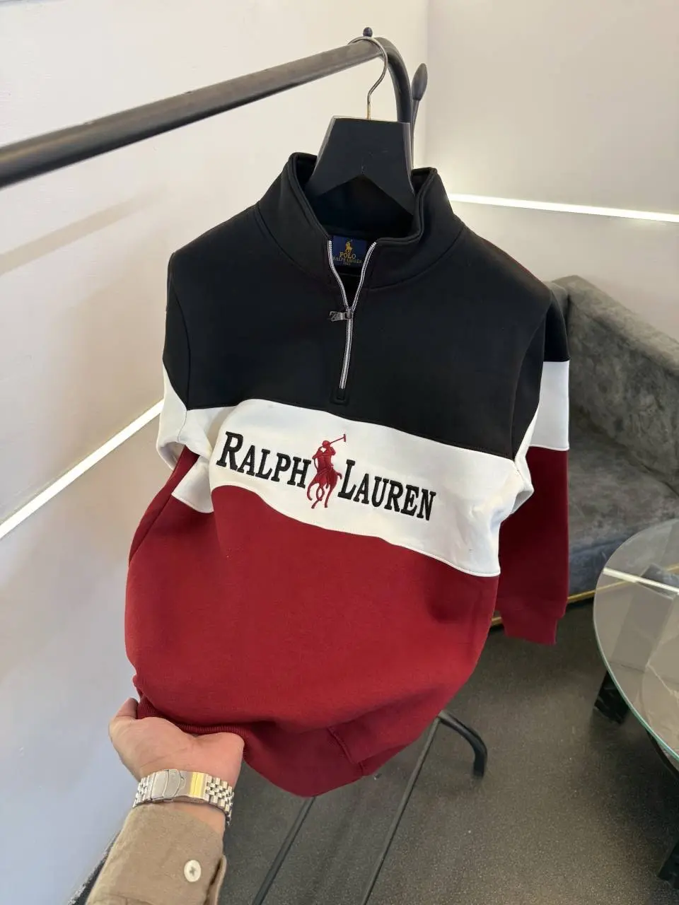 Ralph lauren imported half zip sweatshirt black red - Image 2