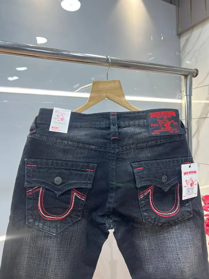 True Religion Dark Shade Straight Fit Premium Imported Fabric Denim with Back Flap pockets and Embroidered work 4210 - Image 3