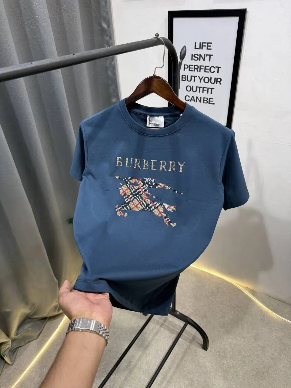 Burberry embroidery logo imported round neck tshirt c green - Image 2