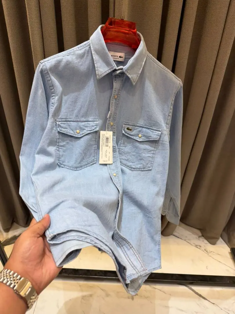 Lacoste Chest Logo Full Sleeves Denim Shirt Sky Blue - Image 2