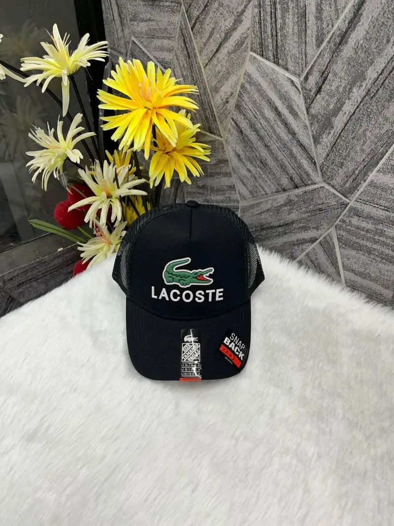 Lacoste Crocodile Front Logo Net Premium Unisex Cap With Safety Box (Black)