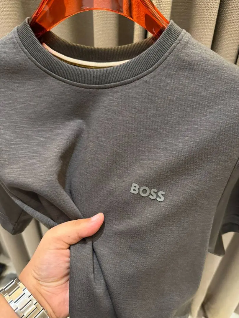 Boss Chest Logo Round Neck T-shirt Grey - Image 3