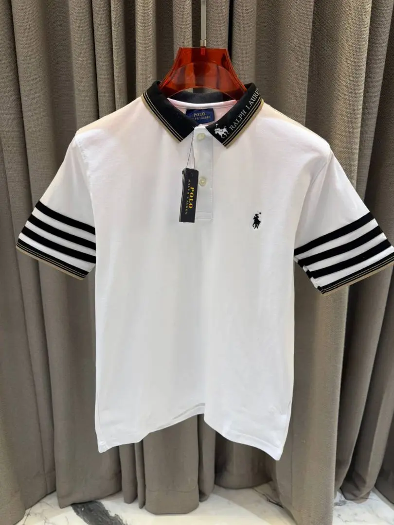 Ralph Lauren Chest Logo Stripe Sleeves Polo T-shirt White