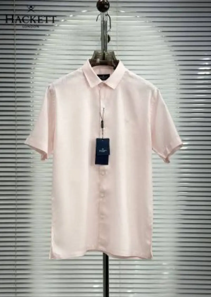 Hackett Chest Logo Half Linen Shirts Pink - Image 3