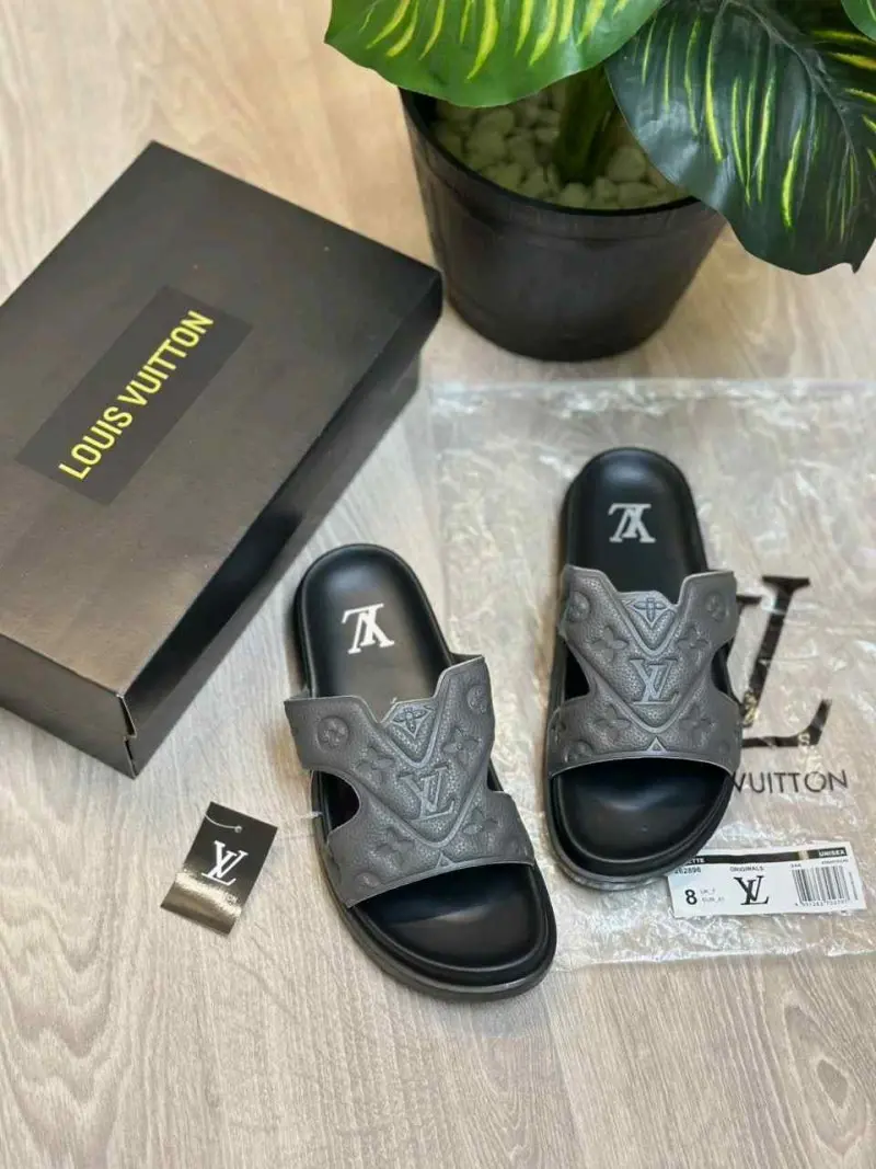 Louis Vuitton Oasis Mule Embossed Monogram Grey Black Slides - Image 2
