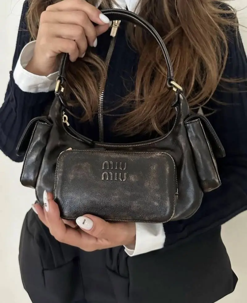 Miu Miu Rust Brown Leather Pocket Bag With Original Box & Dust Cover Packing - Image 5