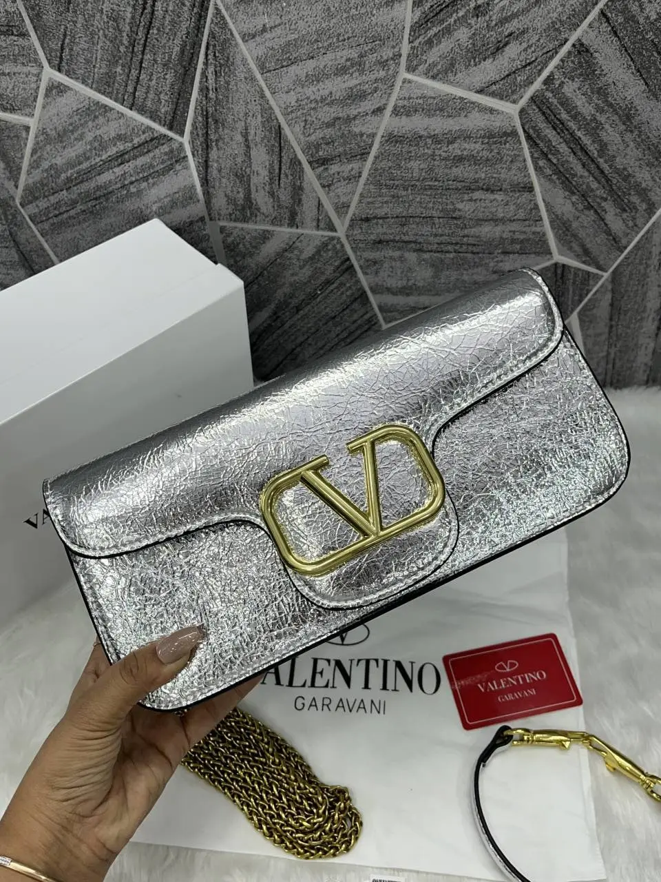 Valentino V Logo Long Shoulder Bag Clutch With Original Packing - Image 3