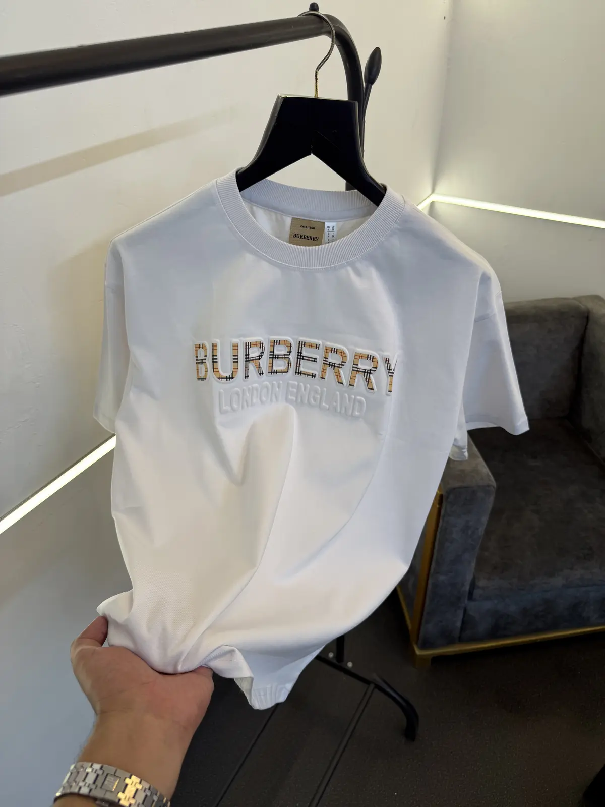 Burberry white oversize puff print imported round neck tshirt - Image 2