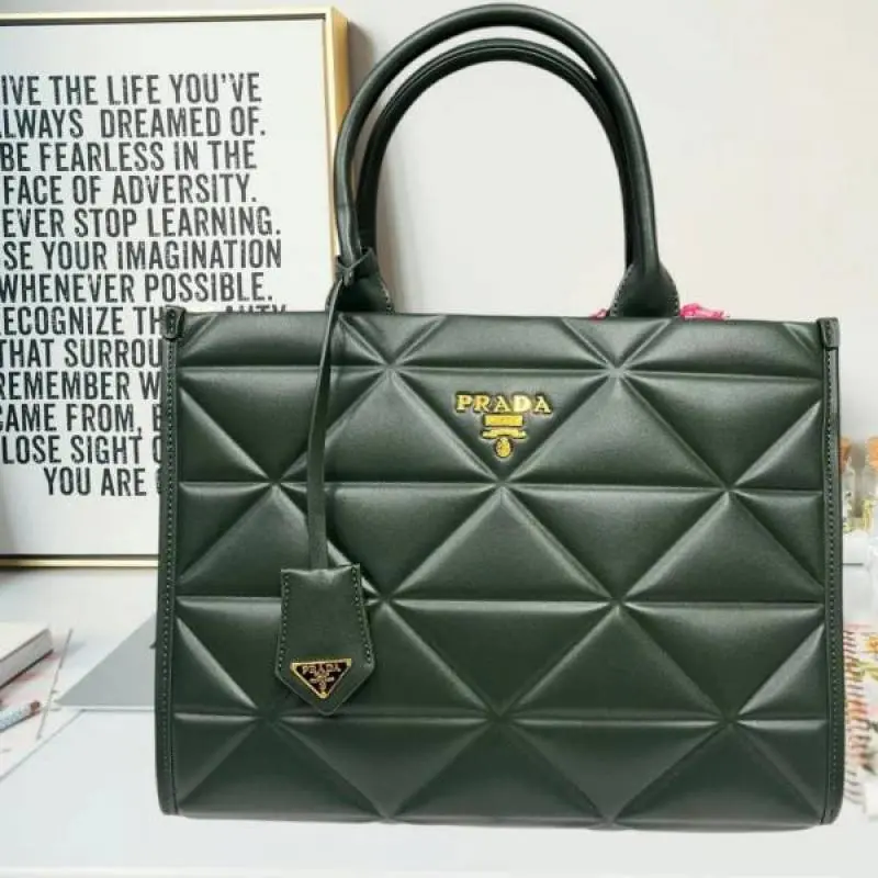 Prada Leather Symbole Large Tote Bag With Dust Bag (Green-223) - Image 3