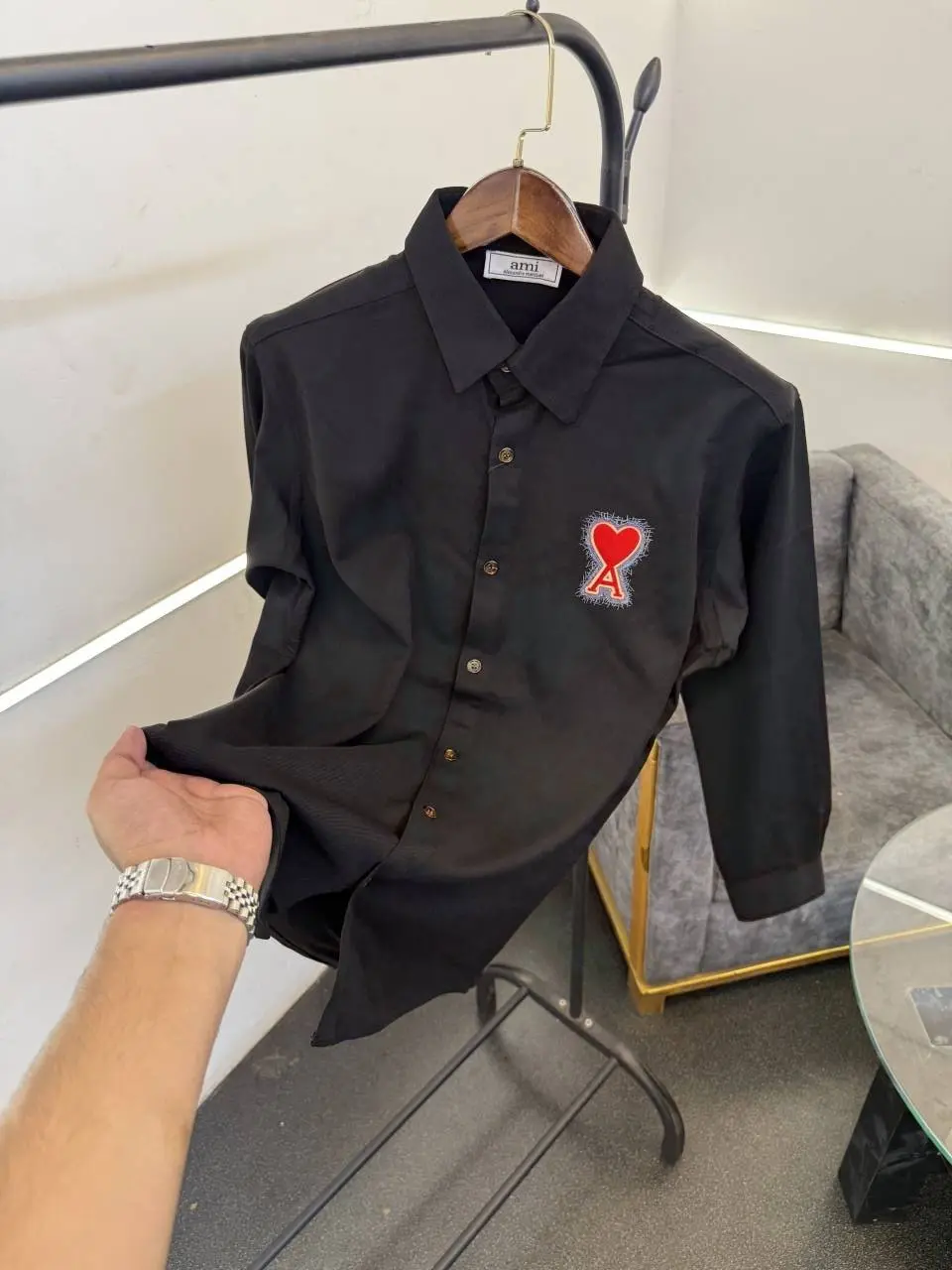 Ami black denim style imported shirt with front and back pattern - Image 2