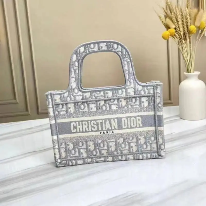 Dior Book Tote Mini Grey With OriginalBox DustCover RibbonPacking - Image 3