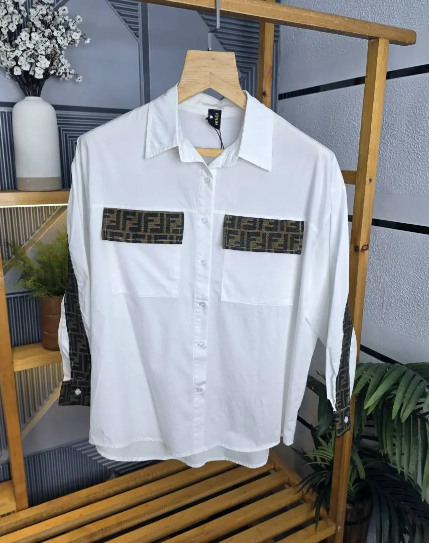 Fen Pocket Logo Shirt White S120-W - Image 3