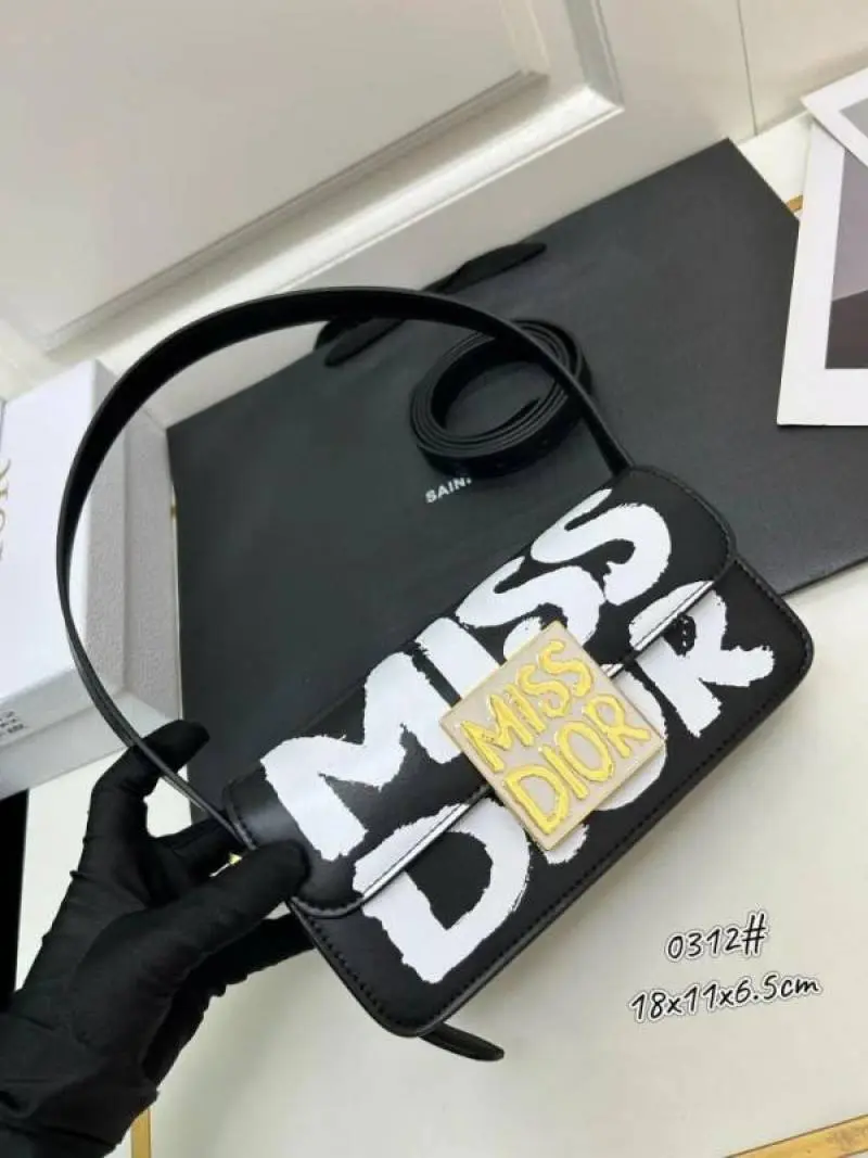 Miss Dioor Luxury Edition Superior Quality Flap Shoulder Bag With OG Box & Dust Bag (Black - 1017) - Image 8