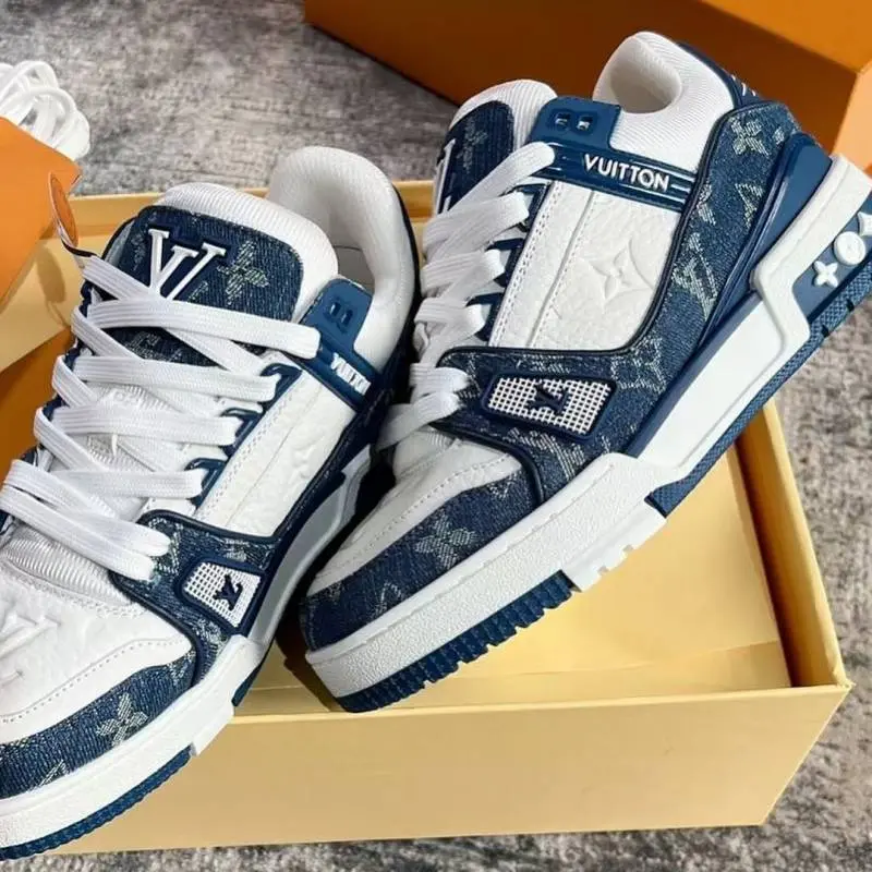 Louis Vuitton Lv Trainer White Blue Denim With All Accessories - Image 3