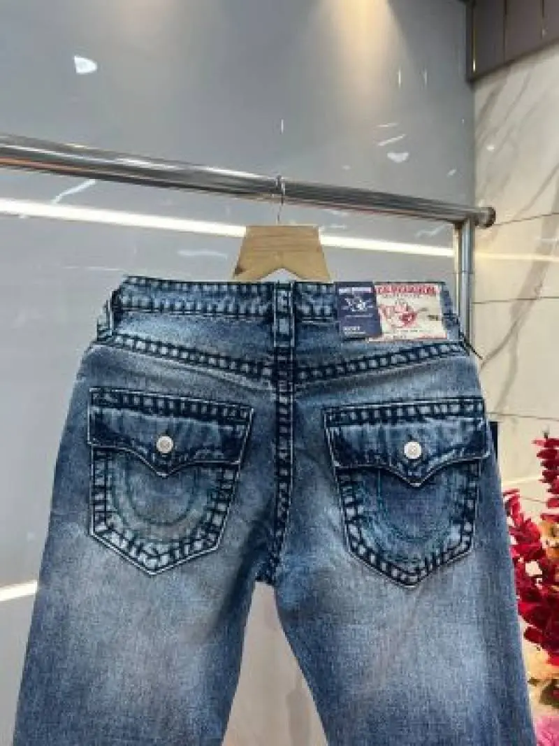 True Religion Dark shade Straight fit Premium Imported Stretchable Lycra Fabric Denim with Back Pocket Embroidered Design 3949 - Image 5