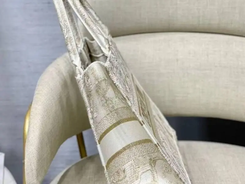 Dior Book Tote Cream Toile De Jouy With OG Box & Dust Bag & Scarf (Cream Tiger-842) - Image 9