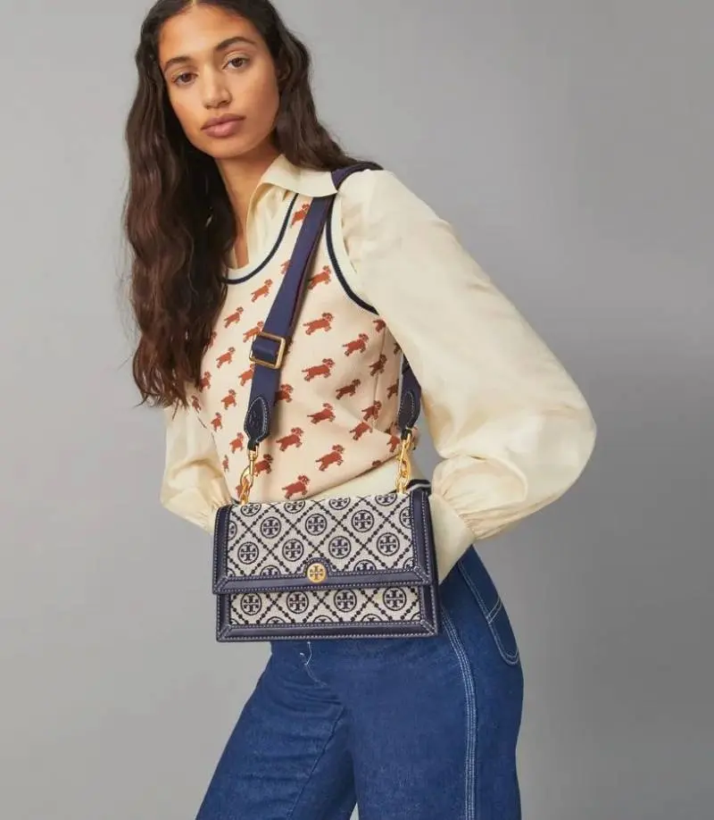 Tori Burch T Monogram Jacquard Crossbody Bag With 2 LongBelt OriginalPacking - Image 3