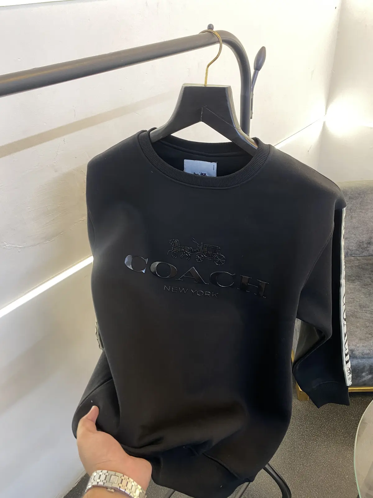 Coach heavy gsm lycra fleece sweatshirt with silicon brand tape on sleeves and front black - Image 2