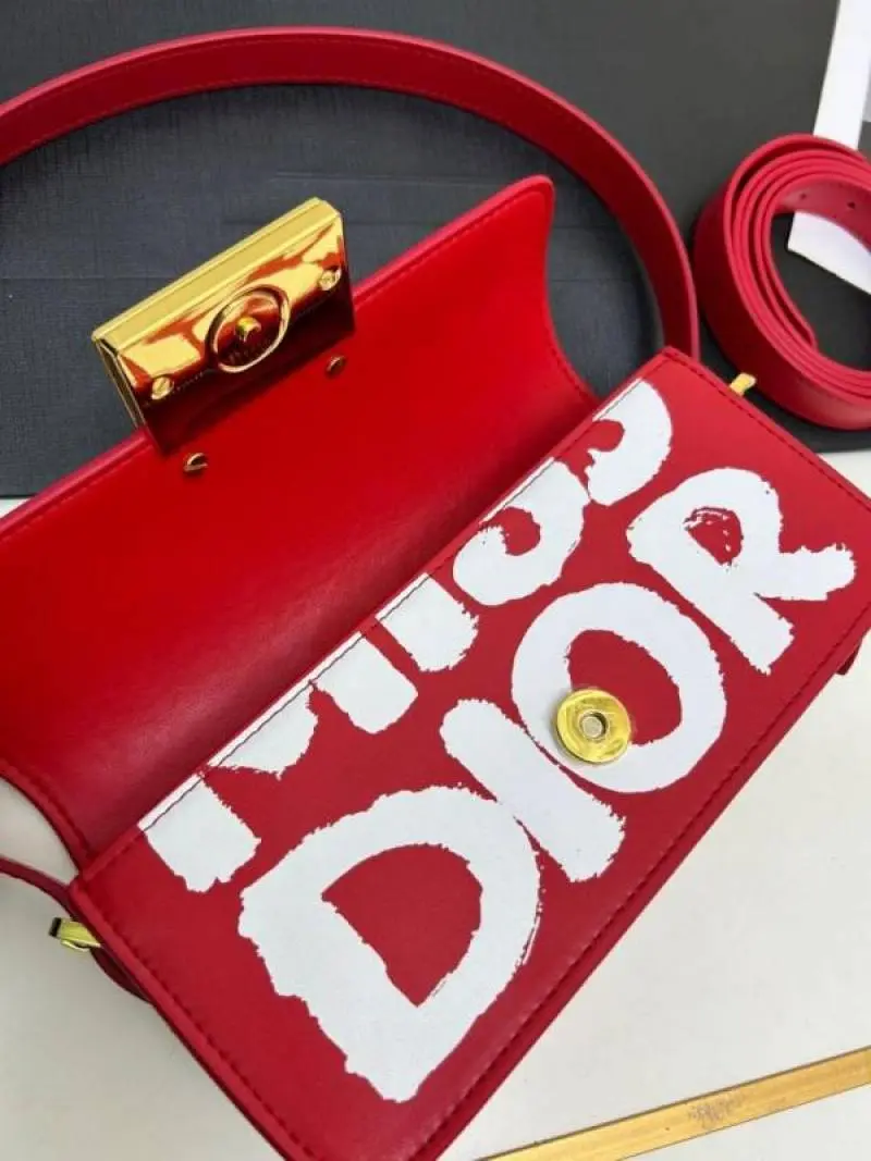 Miss Dioor Luxury Edition Superior Quality Flap Shoulder Bag With OG Box & Dust Bag (Red - 1019) - Image 2