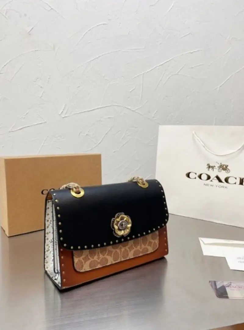 Coach Parker Studded Premium Shoulder Bag With OG Box & Dust Bag (Black-329) - Image 5