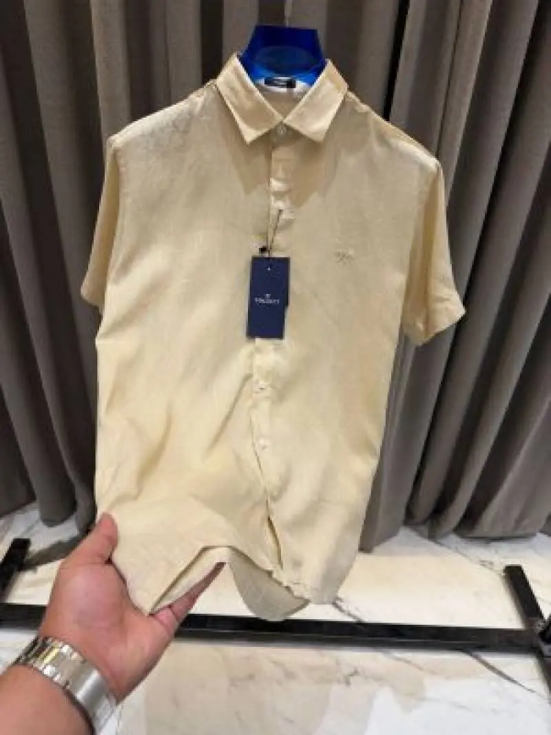 Hackett Chest Logo Half Linen Shirts Beige - Image 3