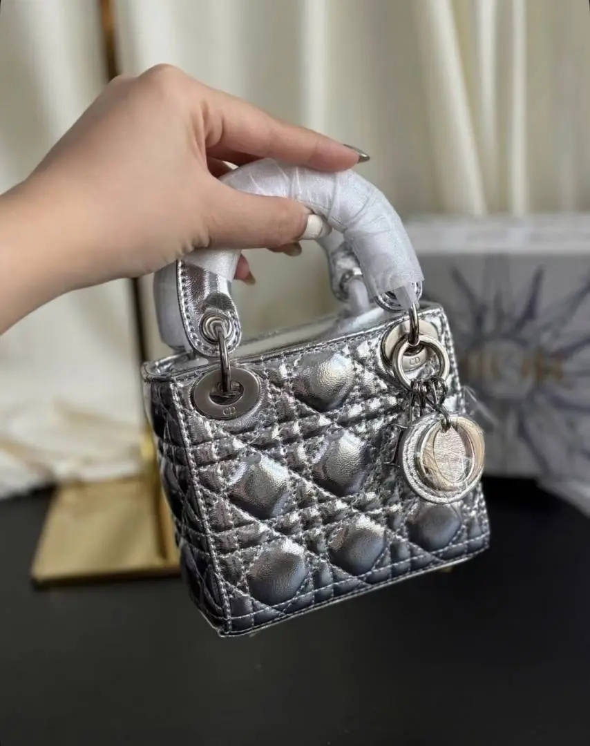 Dior CB Lady Nano Silver Leather With Original Box DustCover CarryBag & Ribbon - Image 4