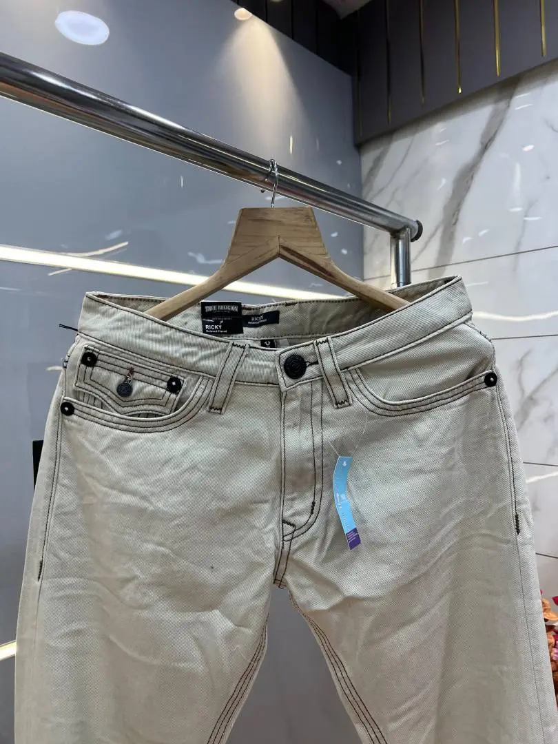 True Religion Cream Straight fit Premium Imported Stretchable Lycra Fabric Denim with Back Pocket Embroidered Design 4175 - Image 5