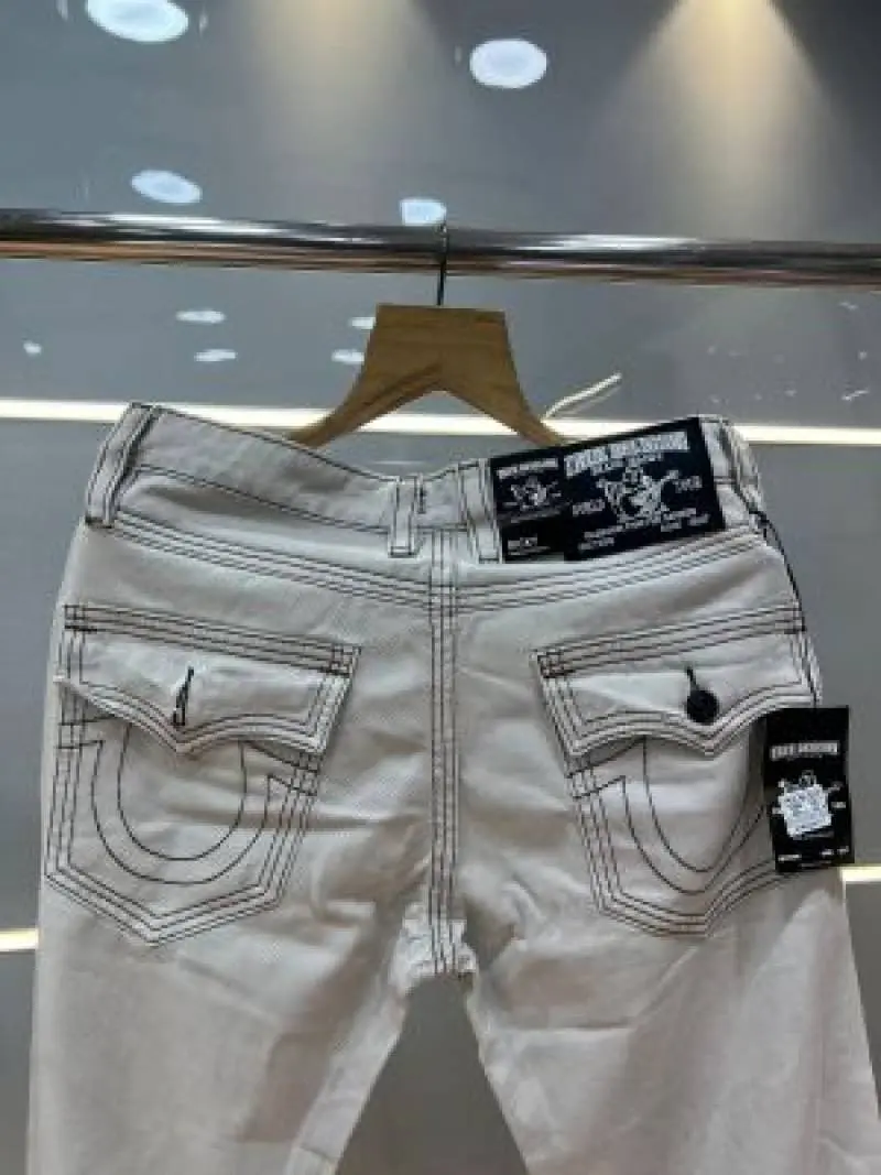 True Religion White Straight fit Premium Imported Stretchable Lycra Fabric Denim with Back Pocket Embroidered Design 4173 - Image 3