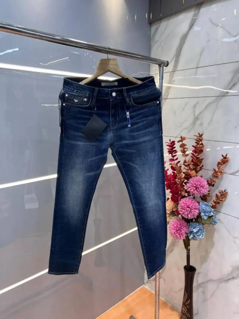 Prada Dark Blue Shade Imported Lycra Slim Fit Ankle Lenght Denim with Metal Logo Sale Offer 3066 - Image 2