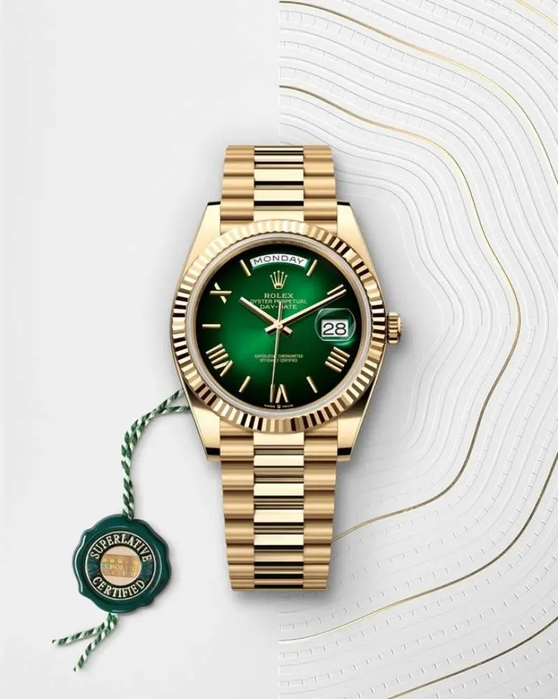 Rolex Oyster Perpetual Day Date 40 Battery Gold Green