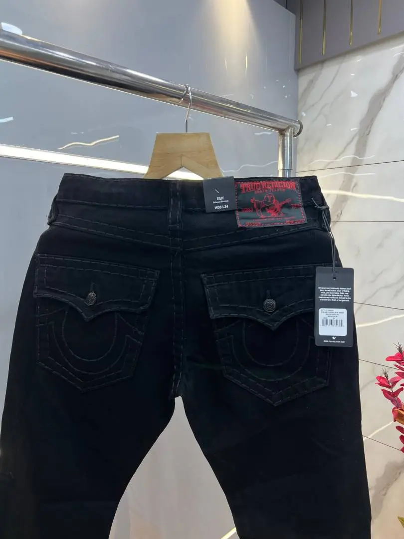 True Religion Black Boot Cut Premium Imported Fabric Denim with Back Flap pockets and Embroidered work 3773 - Image 3