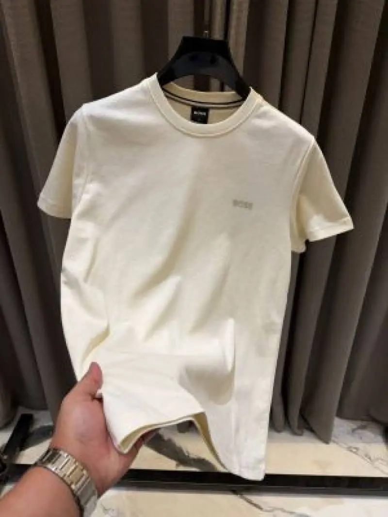 Boss Chest Logo Round Neck T-shirt Cream - Image 2