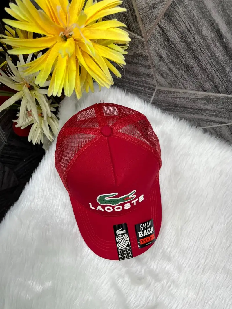 Lacoste Crocodile Front Logo Net Premium Unisex Cap With Safety Box (Red) - Image 4