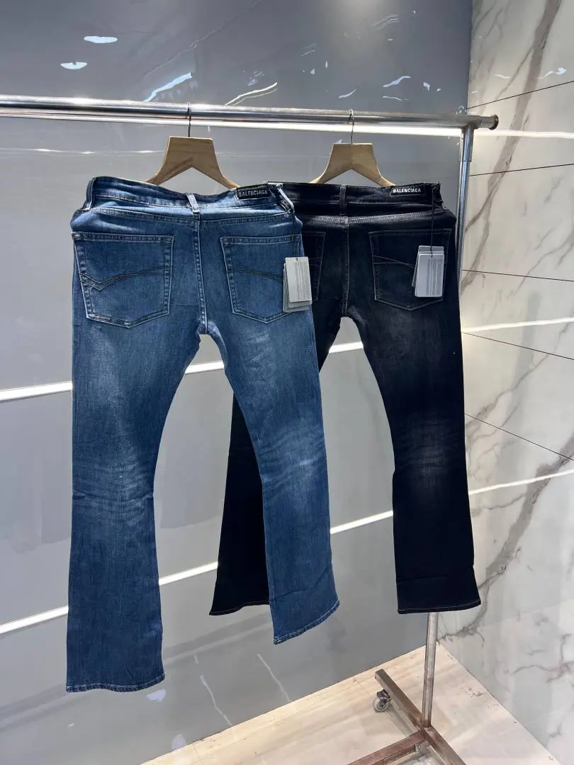 Balenciaga a Dark Shade Premium Imported Stretchable Lycra Fabric Boot Cut Denim with Embroidered Design 2953 - Image 4
