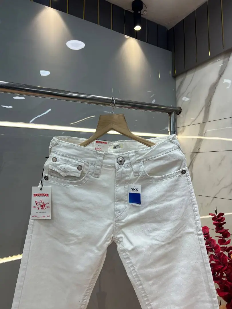 True Religion White Straight fit Premium Imported Stretchable Lycra Fabric Denim with Back Pocket Embroidered Design 4229 - Image 5