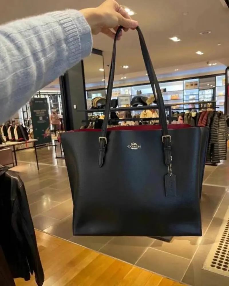 Coach1198 Mollie Premium Leather Tote Bag With OG Box & Dust Bag (Black - 1198) - Image 2