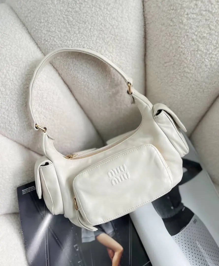 Miu Miu White Leather Pocket Bag With Original Box & Dust Cover Packing - Image 3