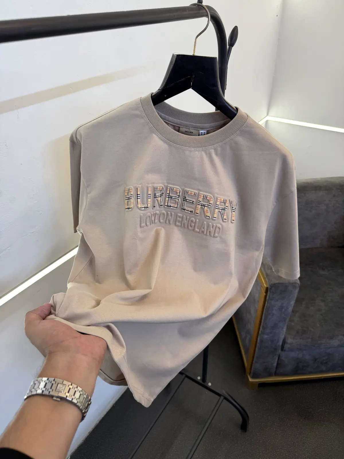 Burberry beige oversize puff print imported round neck tshirt - Image 2