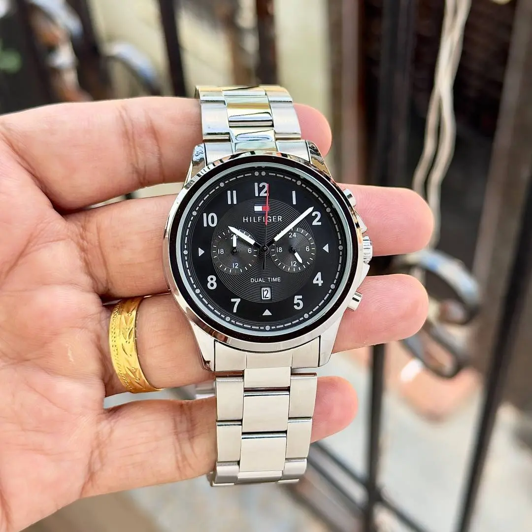 Tommy Hilfigee r Dual Time Silver Black