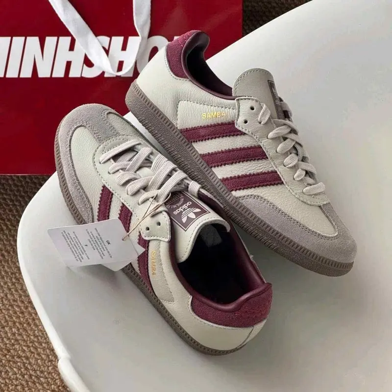 Adidas Samba OG Putty Grey Maroon Womens 1226 - Image 8