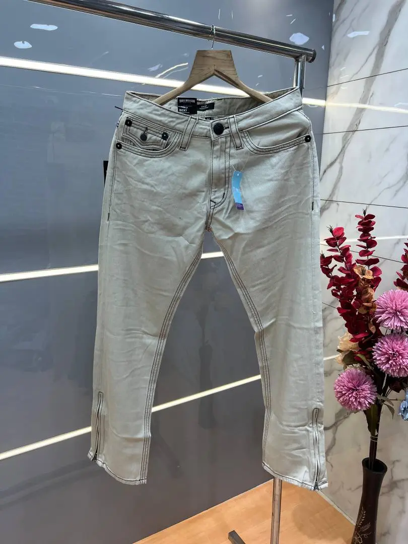 True Religion Cream Straight fit Premium Imported Stretchable Lycra Fabric Denim with Back Pocket Embroidered Design 4175 - Image 2
